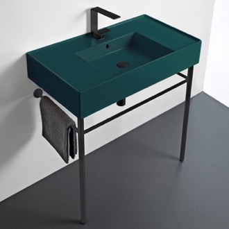 Console Bathroom Sink Green Console Sink With Matte Black Base, Modern, 32